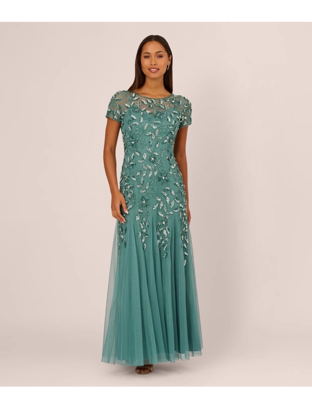 Adrianna Papell Dress SZ 6 Jade Green Beaded Sequin Gown Formal Evening NWT GALA - Picture 5 of 14